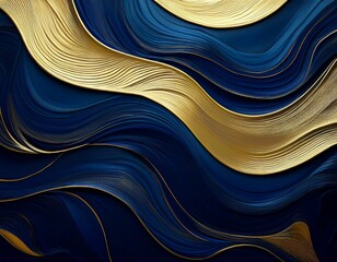 Poster - abstract navy blue and gold textured wavy background