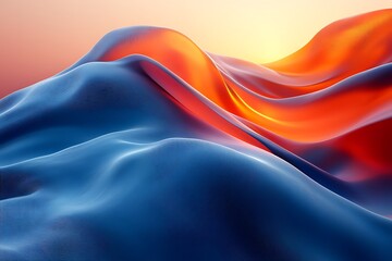 Wall Mural - Abstract Blue And Orange Waves Flowing Landscape