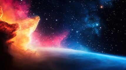 Wall Mural - vibrant cosmic landscape with colorful nebula and twinkling stars in deep space environment