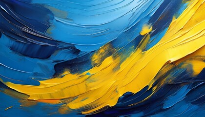 Wall Mural - abstract textured background with thick blue strokes and a splash of vibrant yellow