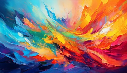 Wall Mural - an energetic abstract canvas bursting with vibrant colors and textures