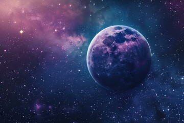 Wall Mural - purple exoplanet rotating in a colorful nebula, beautiful space background