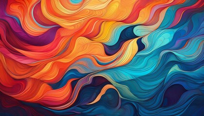 Wall Mural - an abstract artwork featuring vibrant colors and textured waves