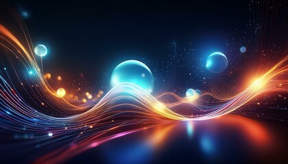 Wall Mural - abstract glowing orbs and flowing light waves representing futuristic energy technology and cosmic connections