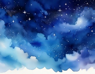 Wall Mural - blue gradient watercolor starry sky background dark blue watercolor galaxy background with stars and nebulae blue watercolor space banner detailed hyper realistic image