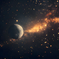 Wall Mural - Exploring the beauty of cosmic landscapes with a captivating spiral galaxy and a celestial body. Generative AI