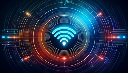 Poster - abstract futuristic technology interface with glowing wifi symbol