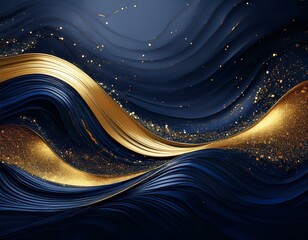 Wall Mural - sparkling navy gold background waves high definition photo