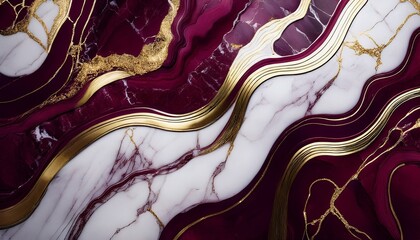 Wall Mural - burgundy and white marble with gold vein highlights