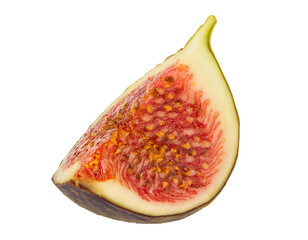 fresh fig wedge, organic fig slice, juicy ripe fig, exotic fruit with seeds, sweet fig on isolated background
