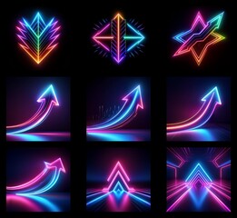 Fototapete - Collection of neon arrows background in high resolution