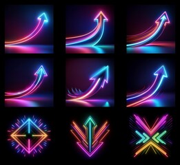 Fototapete - Collection of neon arrows background in high resolution