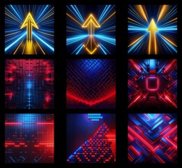 Fototapete - Collection of neon arrows background in high resolution