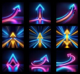 Fototapete - Collection of neon arrows background in high resolution