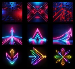 Fototapete - Collection of neon arrows background in high resolution