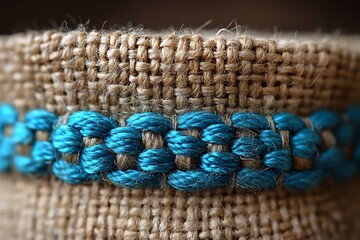 Canvas Print - Woven Burlap Fabric with Teal Trim Detail