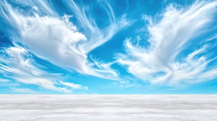 Wall Mural - Whimsical cloudscape over a vast, white plain, ideal for fantasy or serene backgrounds