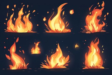 Poster - Dynamic flames in various shapes and sizes illustrated with vibrant colors for creative projects