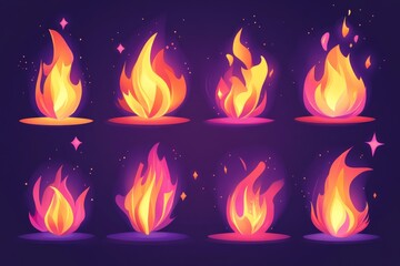 Aufkleber - Colorful flames illustrated with vibrant gradients on a dark background for creative use