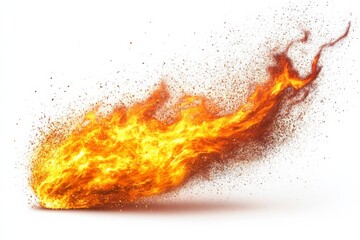 Poster - Bright flames dance in the air against a stark white background, showcasing vibrant colors and dynamic movement
