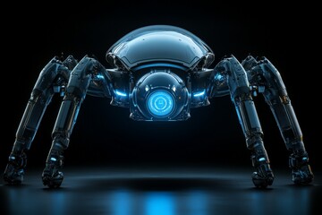 Aufkleber - Futuristic robotic spider with glowing features exploring a dark environment
