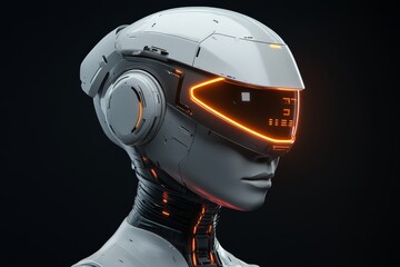 Poster - Futuristic humanoid robot with glowing elements and sleek design in a dark environment