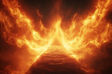 Leinwandbilder - Flames elegantly rise and converge over a dark ocean during a visually striking moment at night