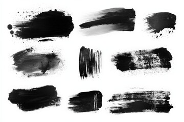 Poster - Varied brush strokes in monochrome shades for artistic design and texture enhancement