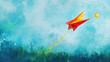 © Kosin - whimsical paper airplane flying towards bright goal, symbolizing dreams and aspirations. vibrant colors and soft background evoke sense of wonder and creativity