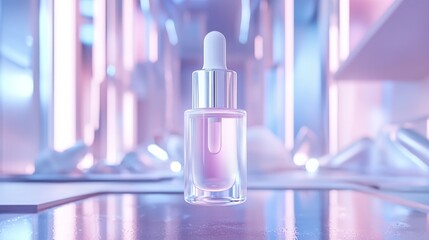 Floating skincare serum in zero gravity, futuristic beauty innovation concept