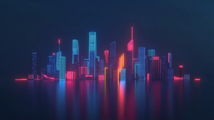 Wall Mural - Glowing neon cylinders light up a futuristic cityscape