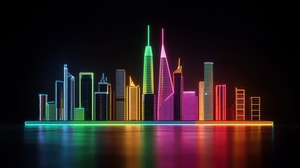 Wall Mural - Cityscape Aglow with Neon Lights and Illuminated Skyscrapers at Night