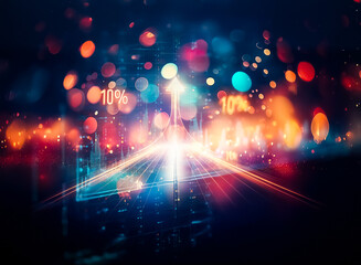 Poster - Vibrant bokeh lights in red, orange, blue, and teal create a festive, sparkling backdrop.  The dark background enhances the glow, suggesting a celebratory mood.