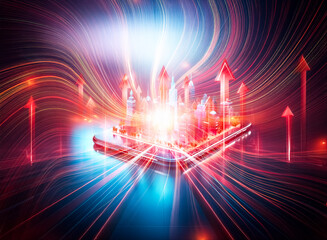 Aufkleber - A vibrant, miniature metropolis glows on a sleek smartphone screen, showcasing a futuristic cityscape bathed in neon light.  The scene is reflected on a dark, glossy surface.