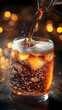 © AgungRikhi - Pouring Dark Brown Sparkling Beverage into Glass with Ice Cubes