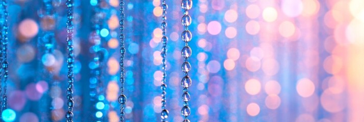 Wall Mural - Neon Pink And Blue Crystal Beads String Curtain, Celebration, Abstract Background Glamour