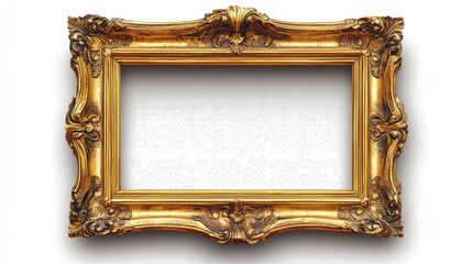 Gold shiny glowing vintage rectangle frame with shadows isolated on transparent background., on white background