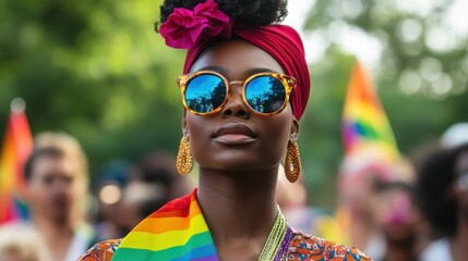 A peaceful rally advocating for LGBTQ+ rights in a public parkphotorealistic portrait,