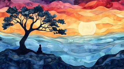 Wall Mural - sunset in the mountains