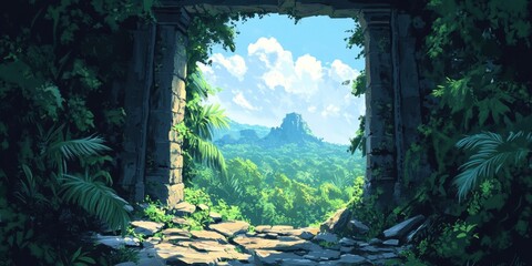 Wall Mural - Overgrown Ruins Reveal Lush Jungle Vista