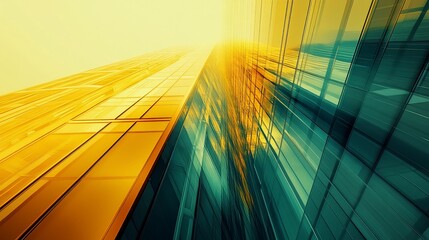 Wall Mural - Golden skyscraper, urban sunrise, glass facade, city backdrop, architectural design