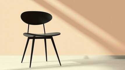 Wall Mural - elegant black chair silhouette in minimalist interior with soft shadows and warm wall color