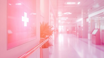 Wall Mural - Hospital corridor, first aid sign, calm, healthcare