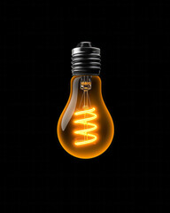 Poster - A minimalist macro photograph of a glowing filament bulb, focusing on the contrast between the bright coil and surrounding darkness,