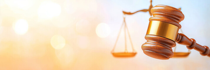 Poster - A dynamic shot of a refined wooden gavel raised as if ready to strike, with a golden justice scale out of focus in the background, symbolizing the moment of judgment,