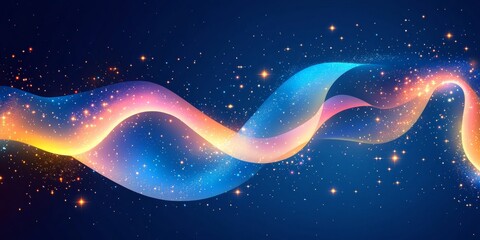 Wall Mural - abstract flowing light streaks, neon blue and pink vector illustration on a starry background