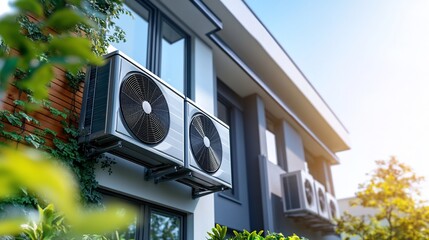 Sticker - Modern building, air conditioning units, sunny day, greenery