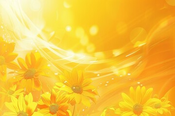 Wall Mural - Yellow flowers emerging from a golden abstract wave background with bright bokeh lights