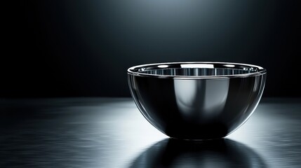 Wall Mural - Modern Simple Silver Bowl on Black Background with Smooth Surface and Soft Lighting