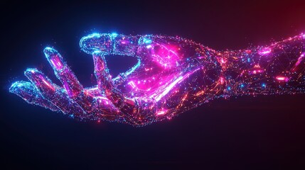 Wall Mural - futuristic artificial intelligence robot hand creating a colorful hologram in a digital environment